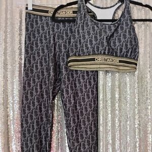 Designer Inspired Gray and Black Activewear Set